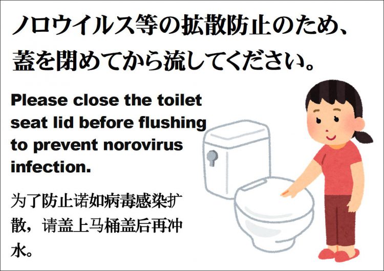 ノロウィルスetc防止のため、トイレの蓋を閉めましょう。 道の駅 阿蘇