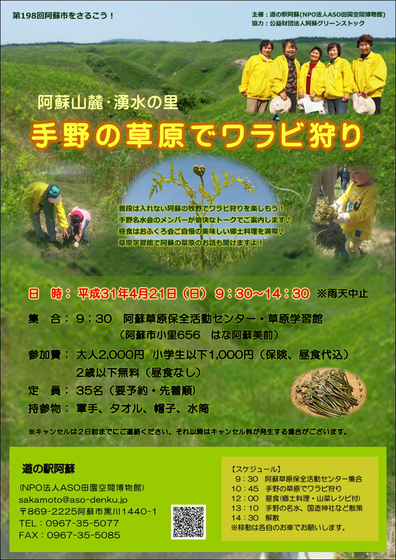 手野の草原でワラビ狩り』募集スタート！🍀 | 道の駅 阿蘇