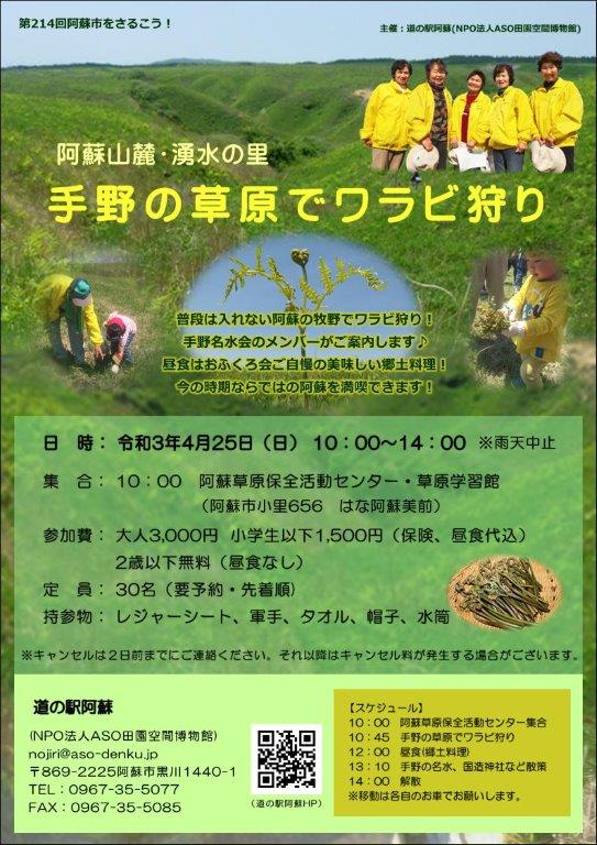 手野の草原でワラビ狩り体験 が4月25日 日 に開催 道の駅 阿蘇